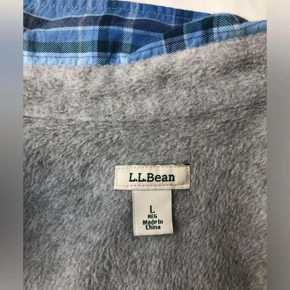 L.L.Bean Blue Plaid Fleece Lined Flannel Shacket Size Large - Picture 8 of 10